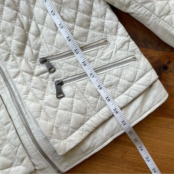 Marc New York Andrew Marc Quilted White Leather Lady Moto Jacket size L - Picture 15 of 16